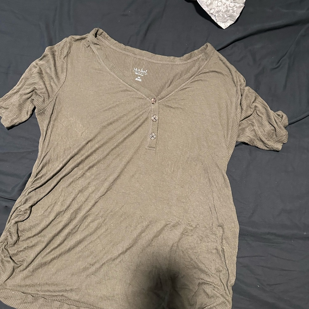 Isabel Maternity Olive Button-Front Tee